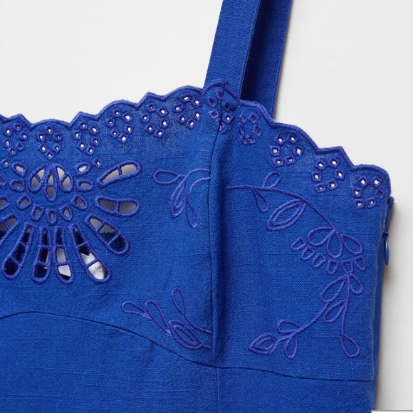 Mango Eyelet Embroidered Blue Midi Dress - Picture 2 of 4
